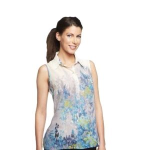 Printed Sheer Chiffon Sleeveless Blouse